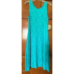 DAKINI Sundress Aqua Blue Green Print Peek-a-Boo Back Sun Dress Size Large